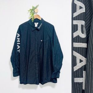 Ariat Black Silver Striped Logo Embroidered Western Button Down Shirt